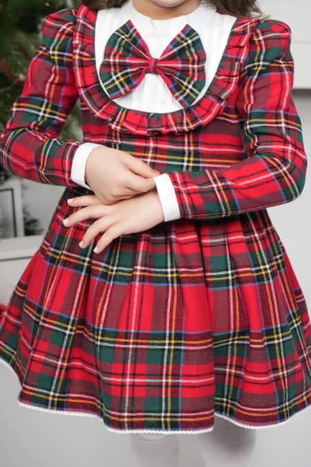 Shop The Pony & Peony Co. Red Tweed Plaid Pattern Dress Online at Aza Fashions Shop_The Pony & Peony Co._Red Tweed Plaid Pattern Dress _Online_at_Aza_Fashions