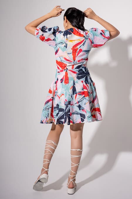 Saangi Floral Print Flared Dress 