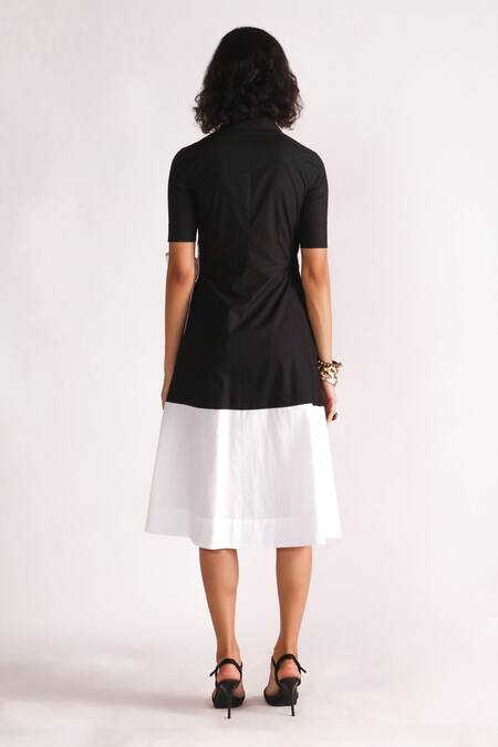 Shop House Of Three Black Poplin Collared Artha Color Block Wrap Dress at Aza Fashions Shop_House Of Three_Black Poplin Collared Artha Color Block Wrap Dress _at_Aza_Fashions