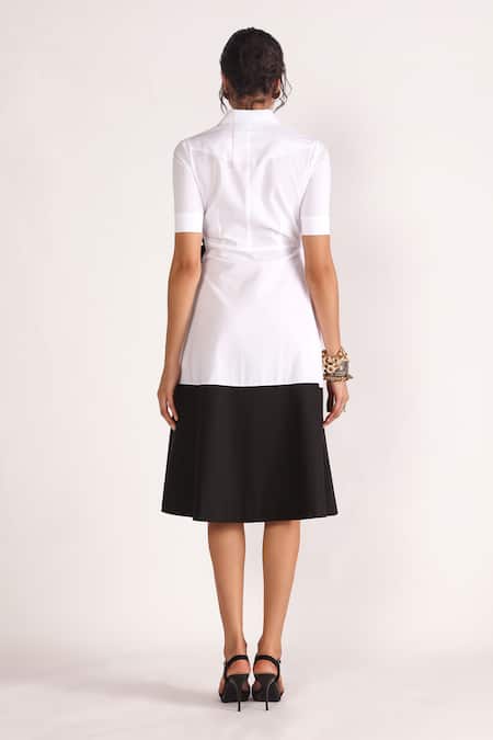 Shop House Of Three Black Poplin Button-down Neck Artha Color Block Midi Wrap Dress at Aza Fashions Shop_House Of Three_Black Poplin Button-down Neck Artha Color Block Midi Wrap Dress _at_Aza_Fashions