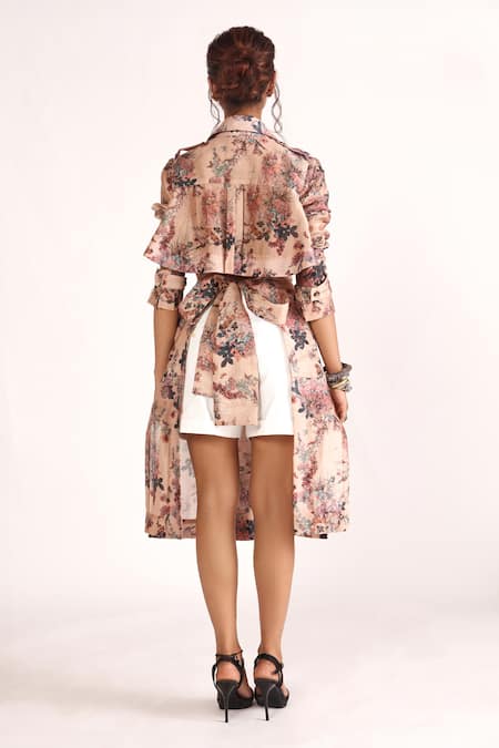 House Of Three Avi Floral Print Detachable Panel Trench Coat 