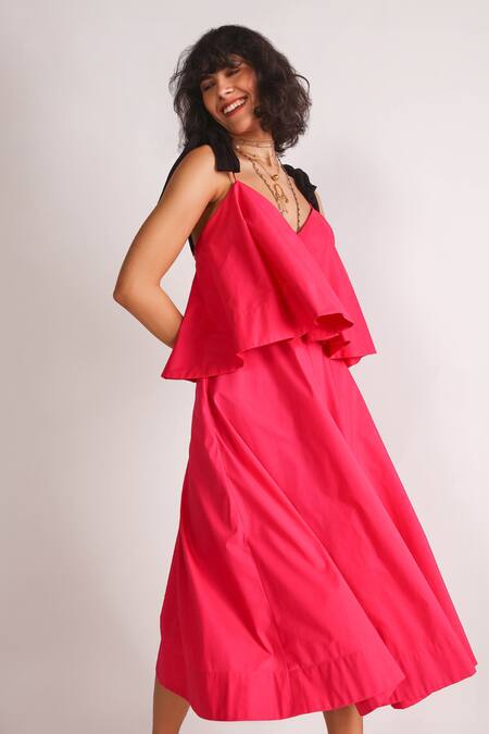 Buy House Of Three Pink Poplin V-neck Sophia Ruffle Layered Dress Online at Aza Fashions Buy_House Of Three_Pink Poplin V-neck Sophia Ruffle Layered Dress _Online_at_Aza_Fashions