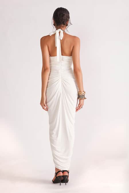 House Of Three Titania Chain Halter Neck Draped Dress 