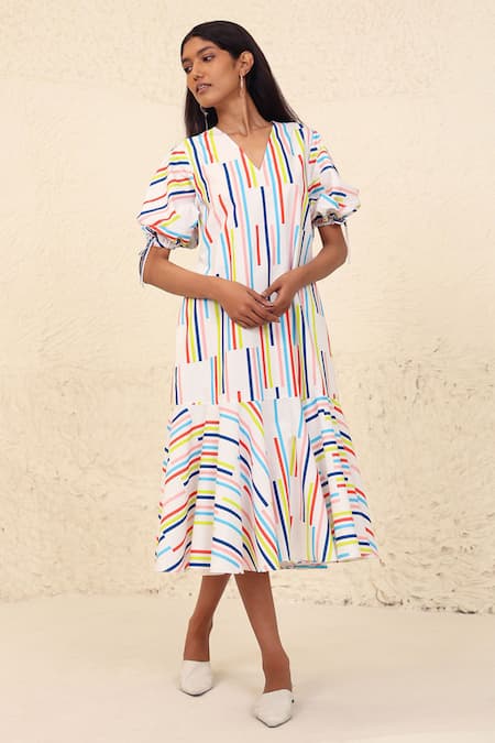 Kanelle Eliana Stripe Print A-Line Dress 