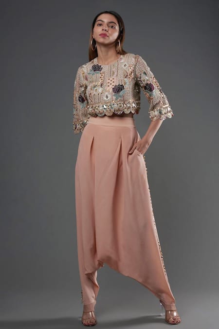 Payal Singhal Abstract Embroidered Blouse With Draped Pant 