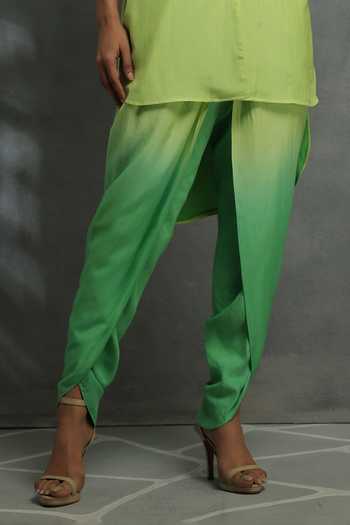 Kahani Lush_Green Cotton, Silk Beads, Embroidery Ombre Shirt Tunic And Dhoti Pant Set _Online_at_Aza_Fashions