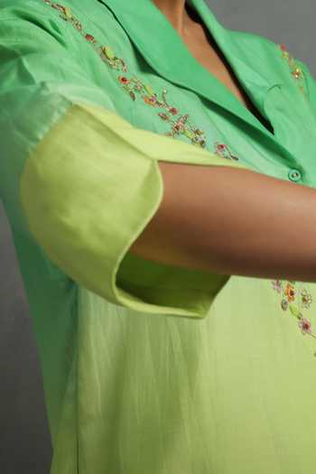 Kahani Lush_Green Cotton, Silk Beads, Embroidery Ombre Shirt Tunic And Dhoti Pant Set _at_Aza_Fashions