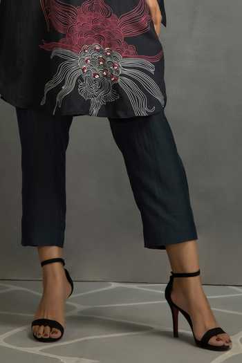 Kahani Lush_Black Cotton, Silk Sequins, Beads Abstract Print Shirt Tunic And Pant Set _Online_at_Aza_Fashions