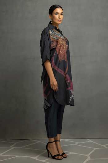 Shop_Kahani Lush_Black Cotton, Silk Sequins, Beads Abstract Print Shirt Tunic And Pant Set _Online_at_Aza_Fashions