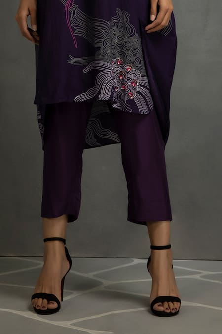 Buy_Kahani Lush_Purple Cotton, Silk Sequins, Beads Abstract Print Embroidered Tunic And Pant Set _Online_at_Aza_Fashions