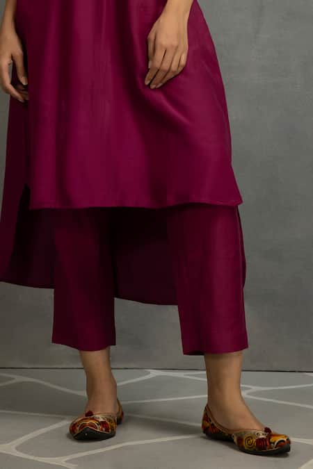 Kahani Lush_Purple Cotton, Silk Sequins, Beads, Embroidery Ombre Floral Kurta And Pant Set _Online_at_Aza_Fashions