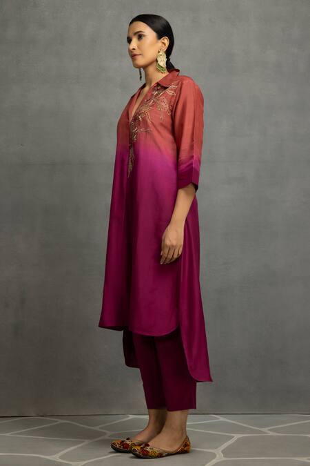 Buy_Kahani Lush_Purple Cotton, Silk Sequins, Beads, Embroidery Ombre Floral Kurta And Pant Set _Online_at_Aza_Fashions