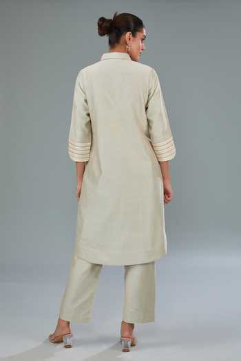 Kahani Lush Chanderi Silk Floral Embroidered Kurta & Pant Set