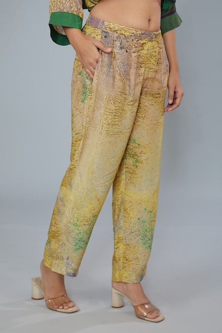 Buy_Kahani Lush_Multi Color Cotton, Silk Collared Abstract Printed Kurta And Pant Set _Online_at_Aza_Fashions