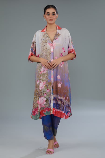Kahani Lush Lotus Print Shirt Kurta & Pant Set 