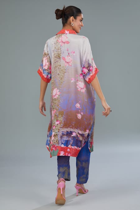 Kahani Lush Lotus Print Shirt Kurta & Pant Set 