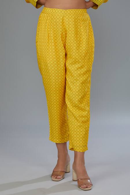 Kahani Lush Yellow Cotton, Silk Collared Floral Stripe Print Shirt And Pant Set at Aza Fashions Kahani Lush_Yellow Cotton, Silk Collared Floral Stripe Print Shirt And Pant Set _at_Aza_Fashions