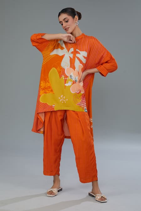 Kahani Lush Floral Print Asymmetric Shirt Kurta & Pant Set 