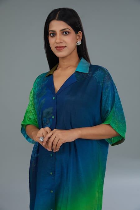 Buy Kahani Lush Multi Color Cotton, Silk Collared Bloom Placement Print Shirt Kurta And Pant Set Online at Aza Fashions Buy_Kahani Lush_Multi Color Cotton, Silk Collared Bloom Placement Print Shirt Kurta And Pant Set _Online_at_Aza_Fashions