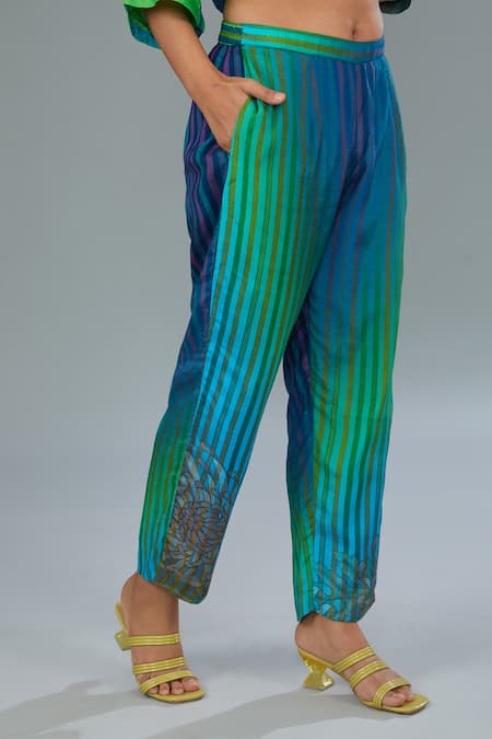 Shop Kahani Lush Multi Color Cotton, Silk Collared Bloom Placement Print Shirt Kurta And Pant Set Online at Aza Fashions Shop_Kahani Lush_Multi Color Cotton, Silk Collared Bloom Placement Print Shirt Kurta And Pant Set _Online_at_Aza_Fashions