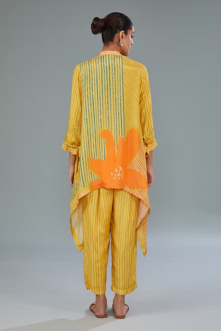 Kahani Lush Stripe Floral Print Shirt Kurta & Pant Set 