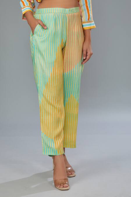 Shop Kahani Lush Multi Color Cotton, Silk Beads Flower Print Asymmetric Shirt Kurta And Pant Set Online at Aza Fashions Shop_Kahani Lush_Multi Color Cotton, Silk Beads Flower Print Asymmetric Shirt Kurta And Pant Set _Online_at_Aza_Fashions