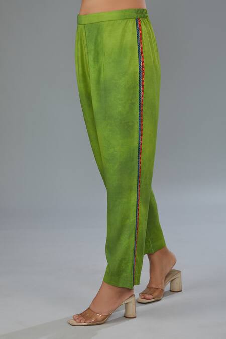 Buy_Kahani Lush_Green Cotton, Silk Embroidery Collared Botanical Print Shirt Kurta And Pant Set _Online_at_Aza_Fashions