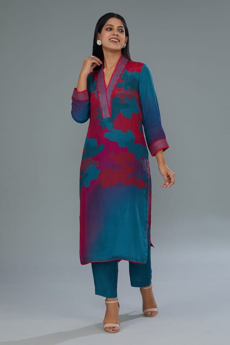 Kahani Lush Abstract Floral Print Kurta & Pant Co-ord Set 