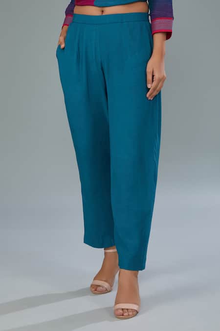 Kahani Lush_Blue Cotton, Silk Beads V-neck Abstract Floral Print Kurta And Pant Co-ord Set _at_Aza_Fashions