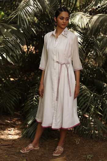 Kahani Lush Floral Embroidered Collar Chanderi Dress 