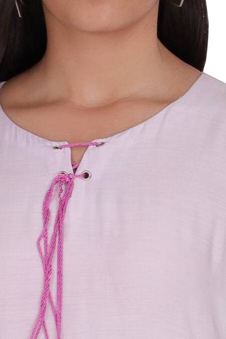 Kahani Lush_White Silk, Cotton Embroidery Round Neck Palace Instrument Kurta And Pant Set _at_Aza_Fashions