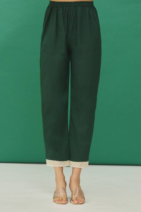 Shop_Samyukta Singhania_Green Cotton Embroidery, Sequins Round Neck Geometric Stripe Print Anarkali_Online_at_Aza_Fashions