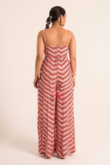 Shop Ruhr India Multi Color Crepe Beads, Embroidery, Applique, Chevron Print Jumpsuit Jacket Set Online at Aza Fashions Shop_Ruhr India_Multi Color Crepe Beads, Embroidery, Applique, Chevron Print Jumpsuit Jacket Set _Online_at_Aza_Fashions