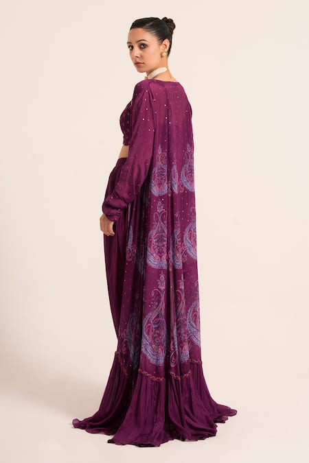 Buy Ruhr India Purple Crepe, Chiffon Sequins, Beads Sweetheart Neck Embellished Cape Dhoti Set Online at Aza Fashions Buy_Ruhr India_Purple Crepe, Chiffon Sequins, Beads Sweetheart Neck Embellished Cape Dhoti Set _Online_at_Aza_Fashions