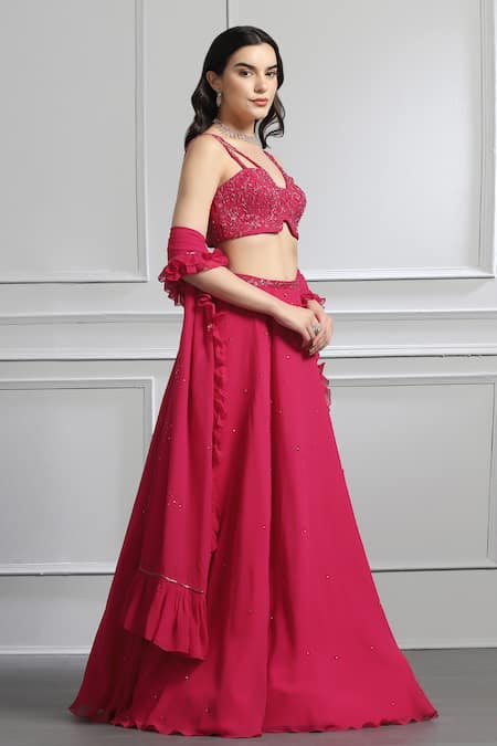 Shop Baya Pink Georgette, Viscose Cut Work, Ambrosia Cutdana Embroidered Lehenga Set Online at Aza Fashions Shop_Baya_Pink Georgette, Viscose Cut Work, Ambrosia Cutdana Embroidered Lehenga Set _Online_at_Aza_Fashions