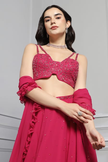 Baya Pink Georgette, Viscose Cut Work, Ambrosia Cutdana Embroidered Lehenga Set at Aza Fashions Baya_Pink Georgette, Viscose Cut Work, Ambrosia Cutdana Embroidered Lehenga Set _at_Aza_Fashions