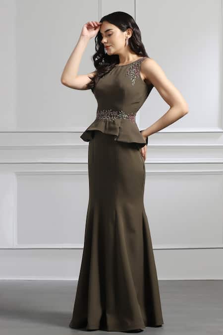 Buy Baya Green Crepe, Viscose Cut Work, Vine Embellished Peplum Blouse With Mermaid Skirt Online at Aza Fashions Buy_Baya_Green Crepe, Viscose Cut Work, Vine Embellished Peplum Blouse With Mermaid Skirt _Online_at_Aza_Fashions