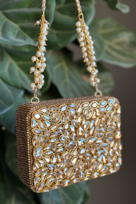 Bhavna Kumar Gold Kundan Embellished Box Clutch