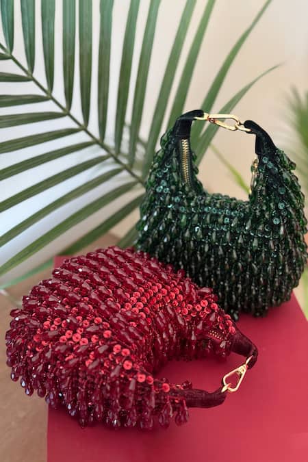 Bhavna Kumar Green Beads Crescent Bag Online at Aza Fashions Bhavna Kumar_Green Beads Crescent Bag _Online_at_Aza_Fashions