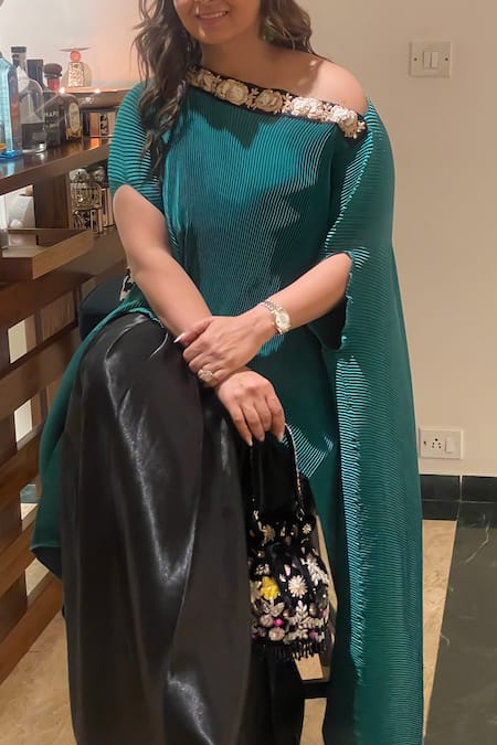 Bhavna Kumar_Black Sequins, Embroidery Floral Potli_Online_at_Aza_Fashions