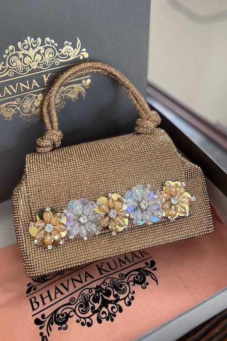 Bhavna Kumar Gold Crystal Embellished Tote Bag