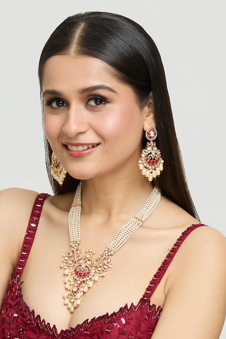 Moh-Maya by Disha Khatri Moissanite Ruby Stone Encrusted Mor Jewellery Set 