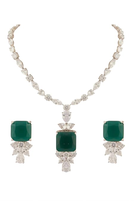 Moh-Maya By Disha Khatri Quad Emerald Stone Encrusted Jewellery Set 