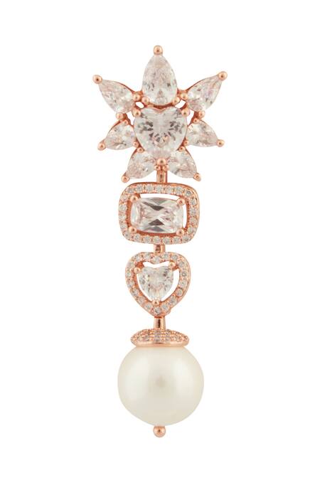 Buy_Moh-Maya By Disha Khatri_Rose Gold Pearls, Diamonds Glorious Floret Moissanite Encrusted Jewellery Set _Online_at_Aza_Fashions