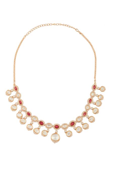 Buy_Moh-Maya By Disha Khatri_Gold Plated Diamonds, Stones Ornate Moissanite Ruby Encrusted Jewellery Set_Online_at_Aza_Fashions