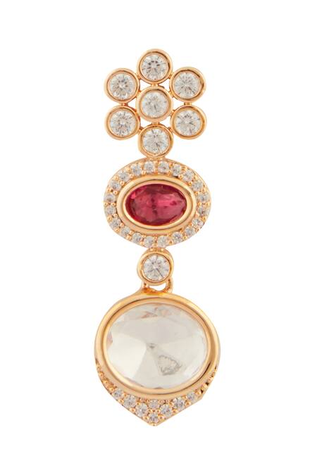 Shop_Moh-Maya By Disha Khatri_Gold Plated Diamonds, Stones Ornate Moissanite Ruby Encrusted Jewellery Set_Online_at_Aza_Fashions