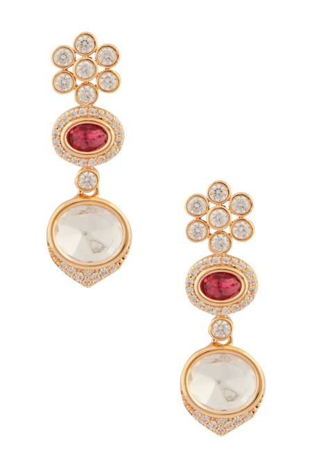 Moh-Maya By Disha Khatri_Gold Plated Diamonds, Stones Ornate Moissanite Ruby Encrusted Jewellery Set_at_Aza_Fashions