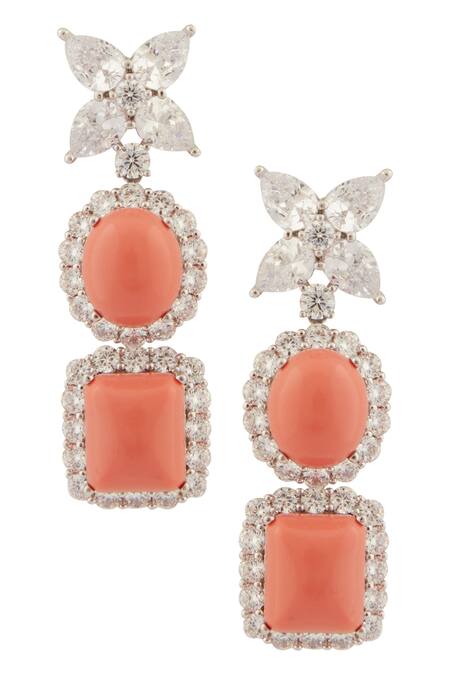 Moh-Maya By Disha Khatri_Silver Plated Zari, Stones Carol Bloom Zircon Encrusted Jewellery Set_Online_at_Aza_Fashions