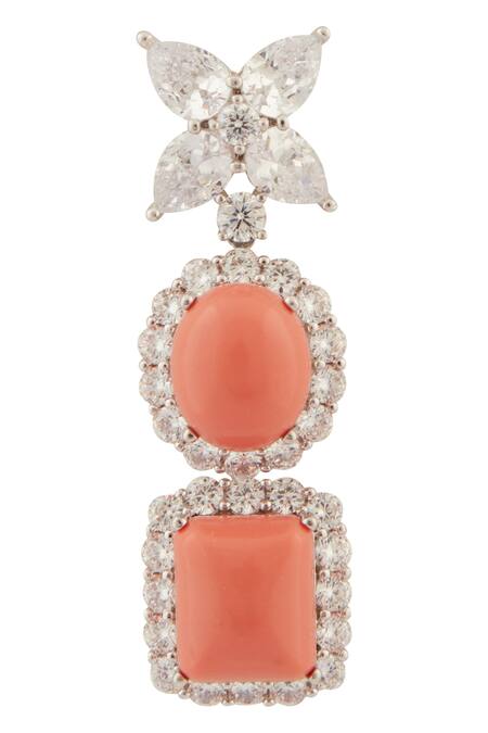 Moh-Maya By Disha Khatri_Silver Plated Zari, Stones Carol Bloom Zircon Encrusted Jewellery Set_at_Aza_Fashions