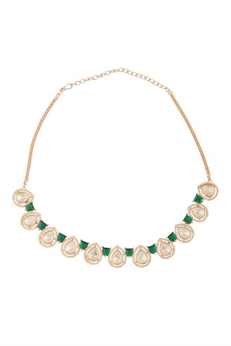 Shop_Moh-Maya By Disha Khatri_Gold Plated Diamonds, Stones Gleaming Moissanite Kundan Encrusted Jewellery Set _Online_at_Aza_Fashions